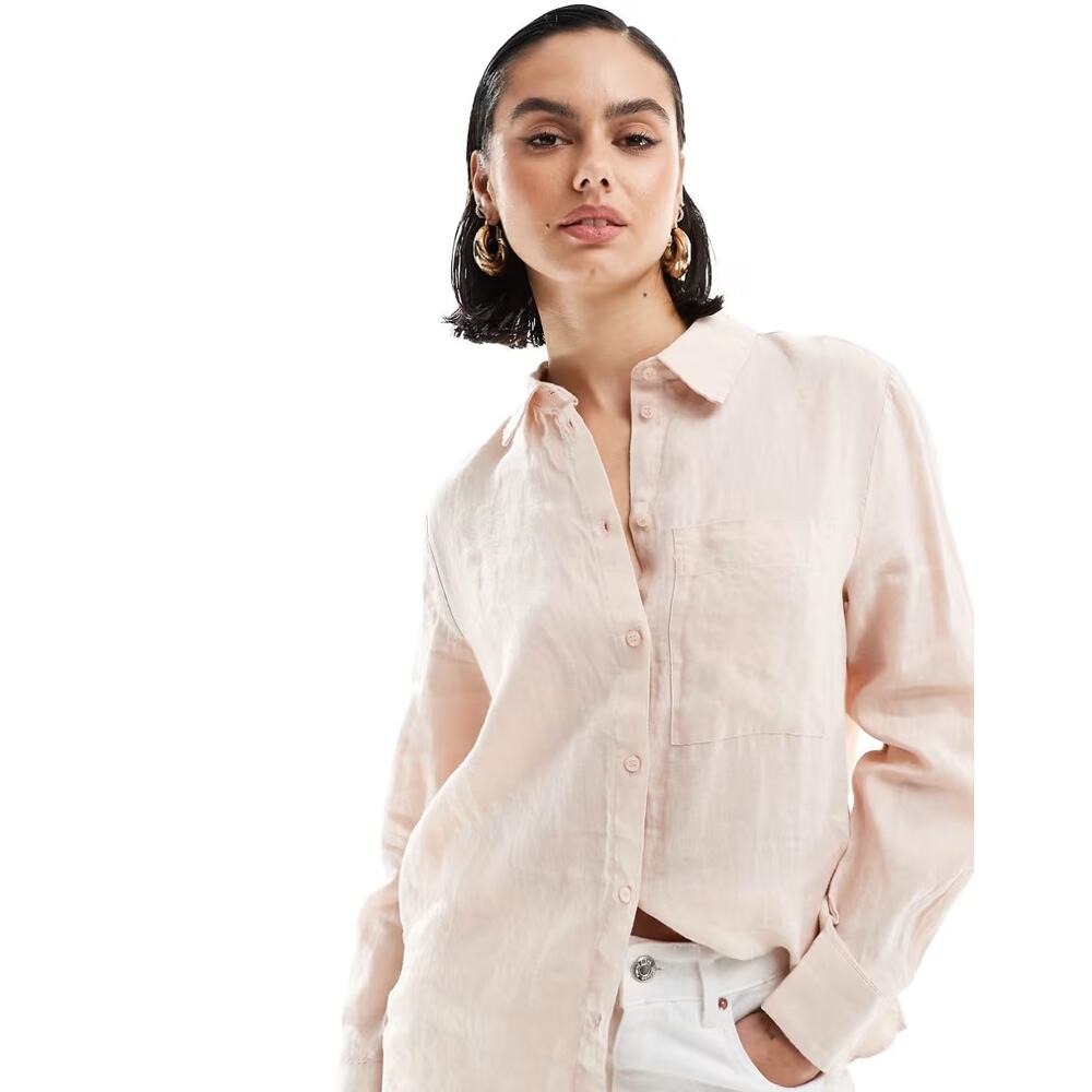 Grayson The Hero Button-Down Shirt Women's 2 (Medium) Pale Peach 100% Cotton